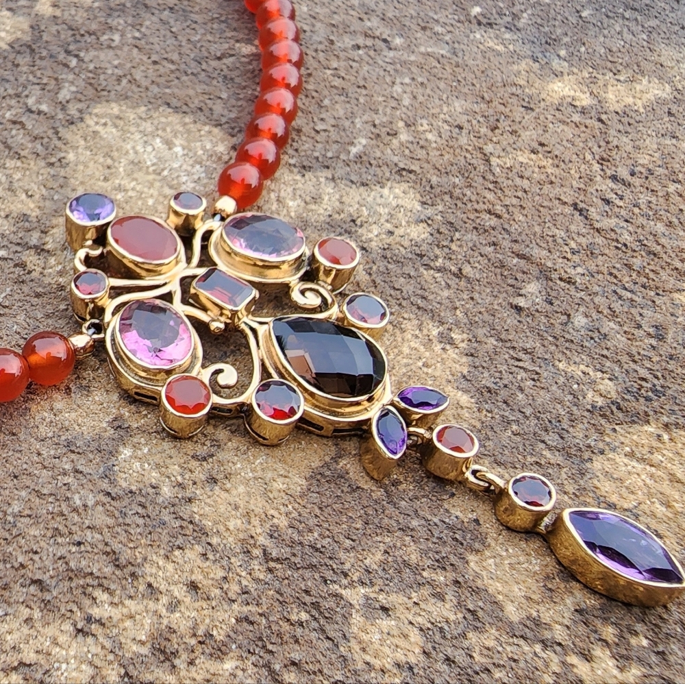 Nicky Butler Carnelian Amethyst Garnet Bronze Collection NB Necklace Designer - Picture 4 of 12